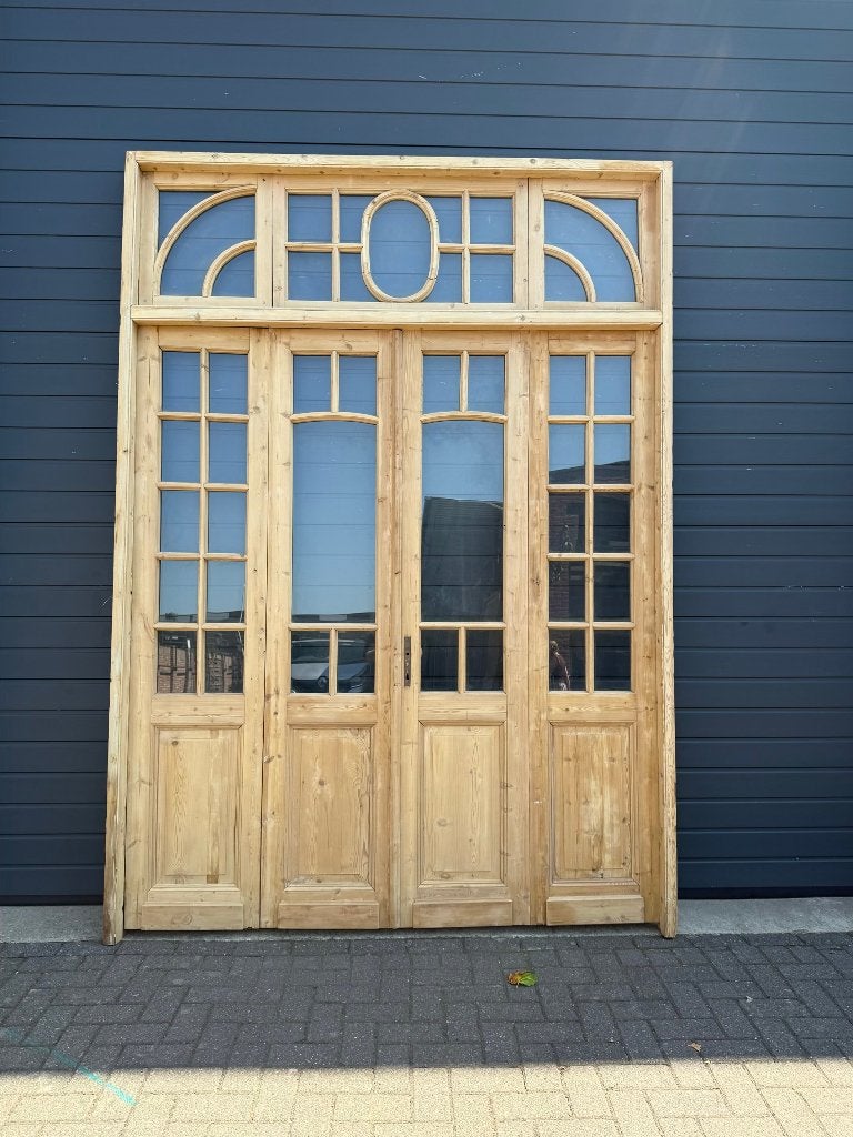 Antieke 4-slag oranjerie deuren met bovenlicht, Ophalen of Verzenden, Zo goed als nieuw, Hout