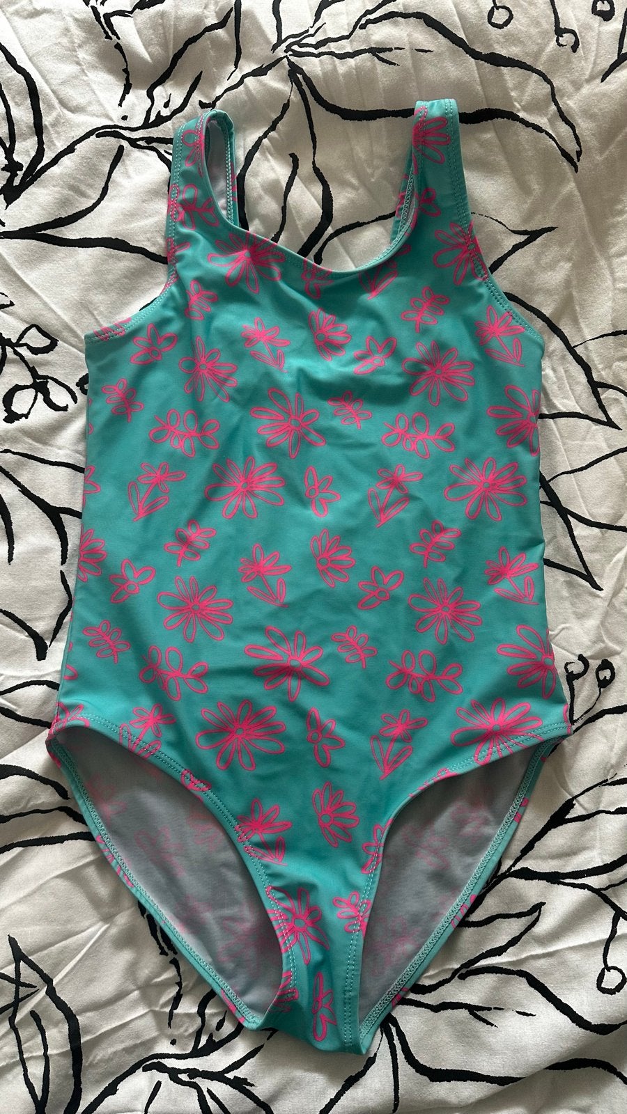Primark Badpak Meisje - Turquoise met Roze Bloemen maat 9-10, Kinderen en Baby's, Kinderkleding | Maat 140, Ophalen of Verzenden