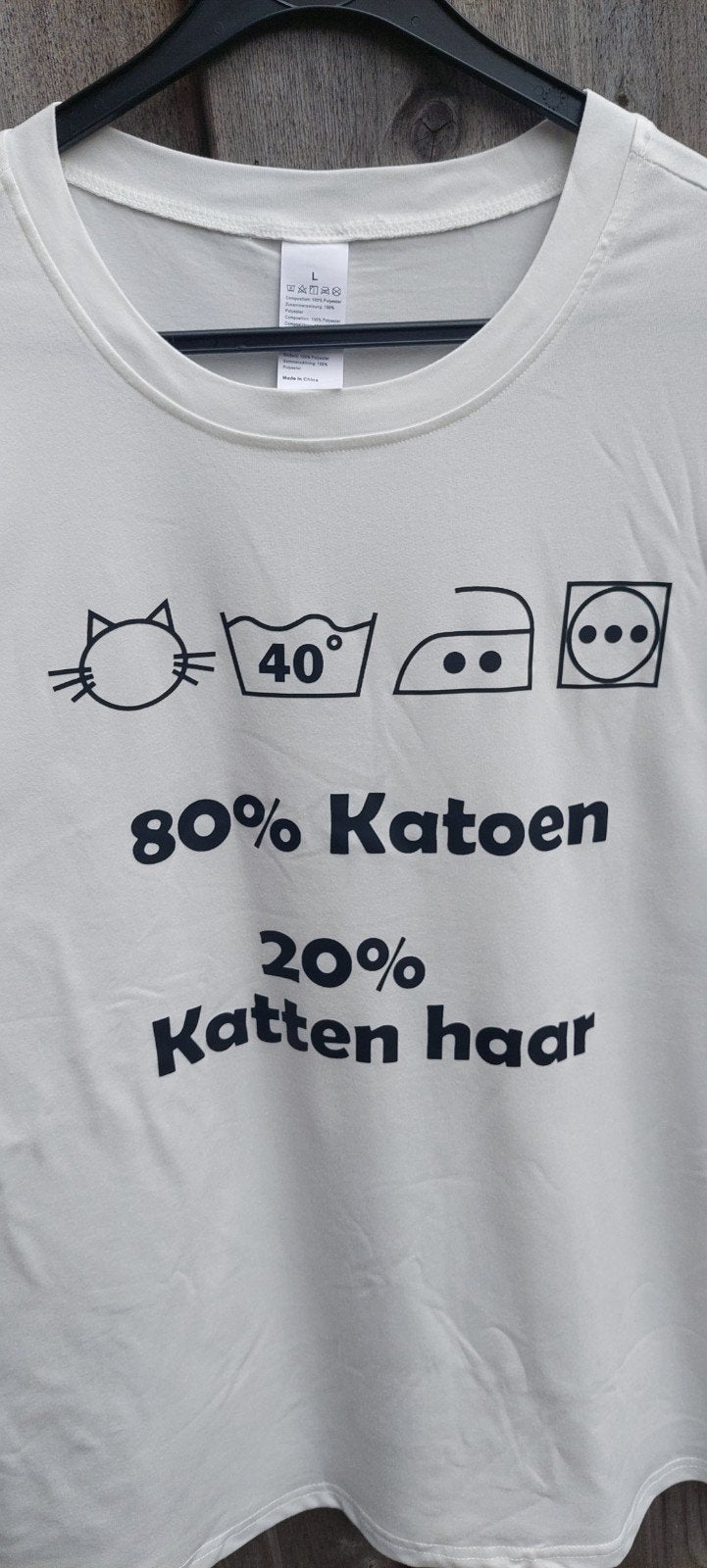 Nieuw T-shirt met grappige kattentekst - Maat L, Verzenden, Wit, Maat 42/44 (L), Nieuw