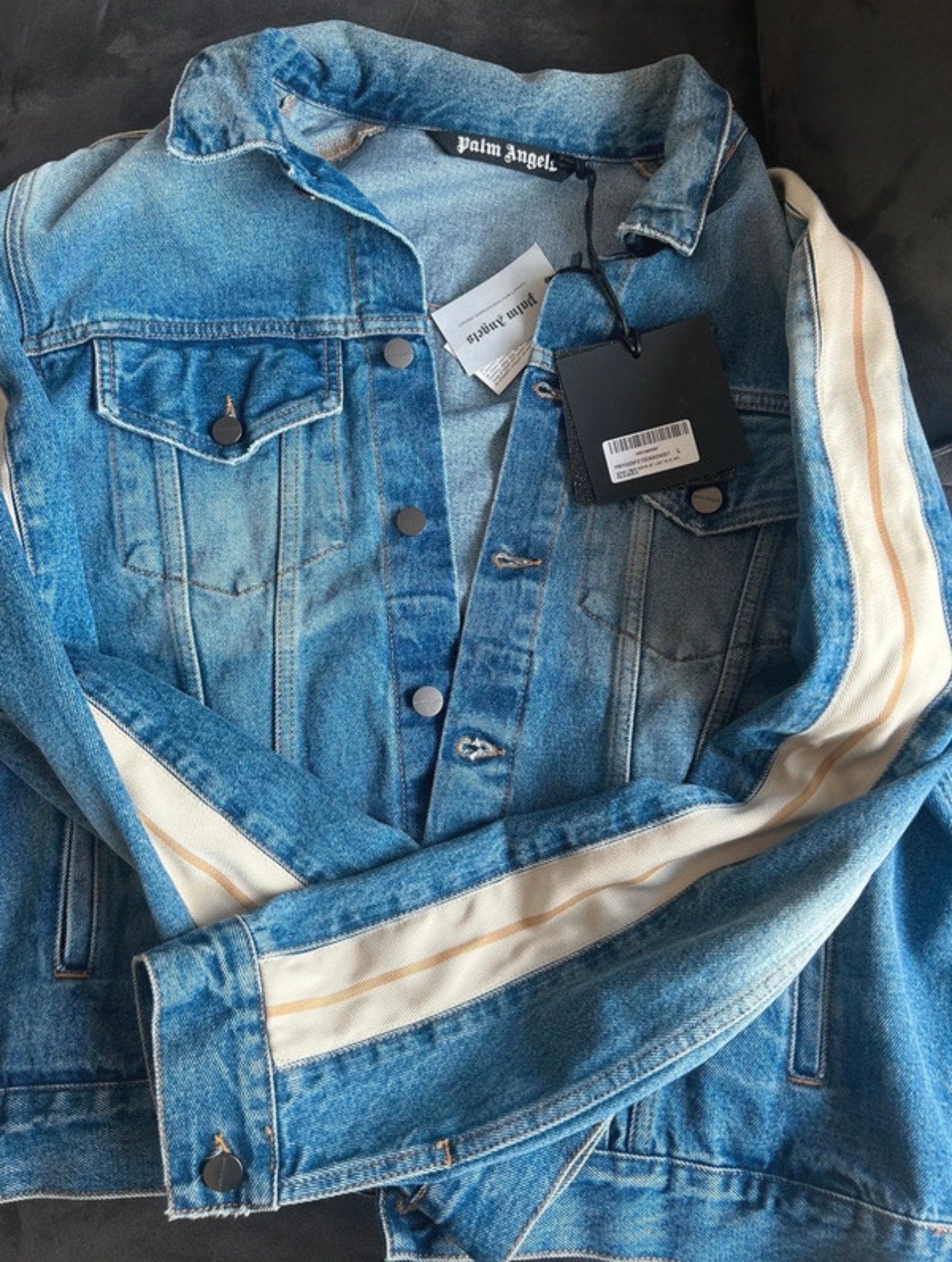 Palm Angels spijkerjas met strepen, maat L, Ophalen of Verzenden, Nieuw, Maat 52/54 (L), Blauw