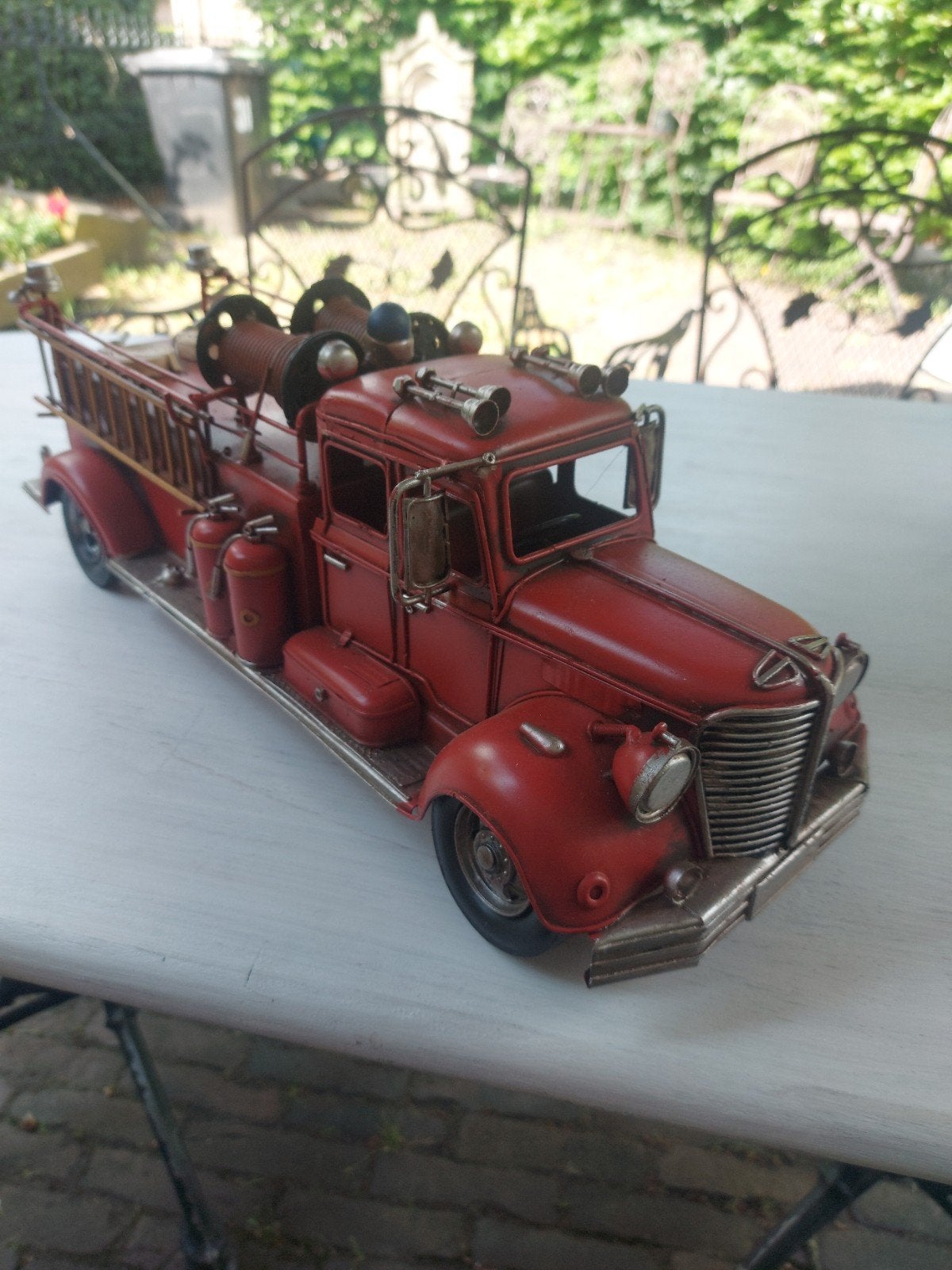 Brandweerwagen model oldtimer blik rolt met alles erop aan, Ophalen, Auto