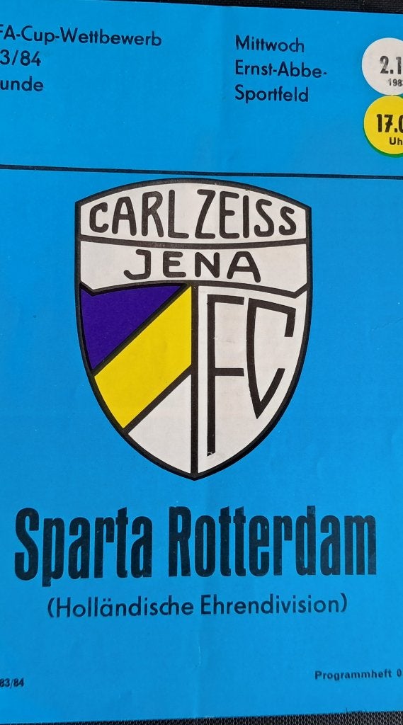 Carl Zeiss Jena - Sparta 1983/1984 UEFA Cup, Ophalen of Verzenden, Zo goed als nieuw, Sparta, Boek of Tijdschrift