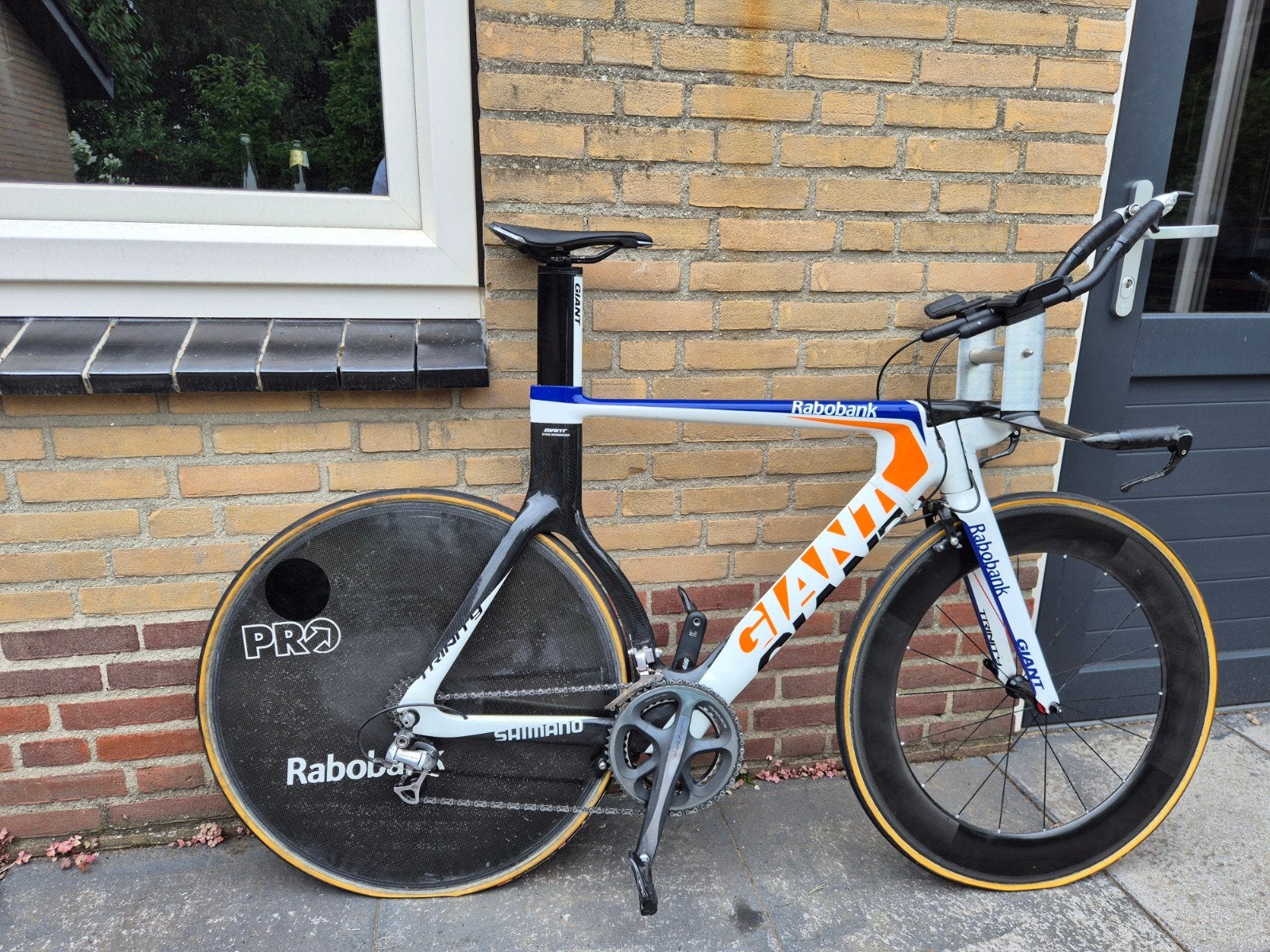 Giant Trinity Rabobank tijdritfiets triathlonfiets, Fietsen en Brommers, Fietsen | Racefietsen, Ophalen, Gebruikt, Carbon, Velgrem