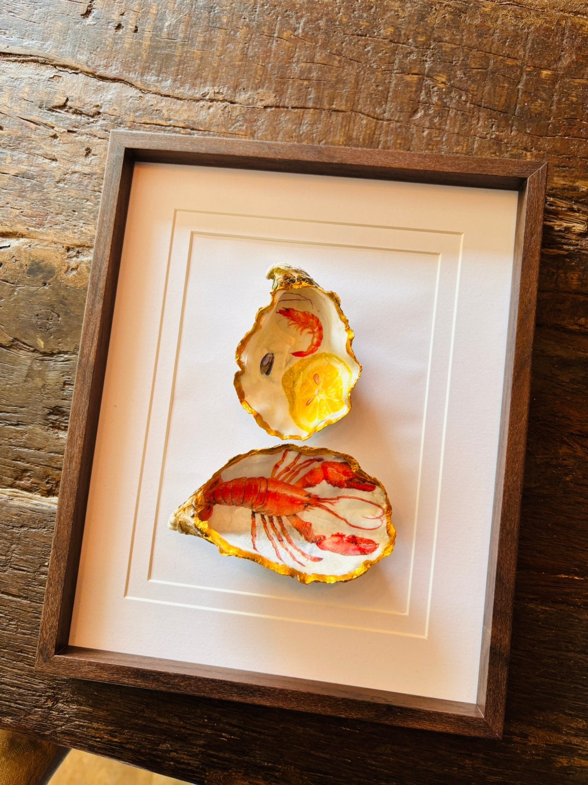 Oester in lijst kreeft, mandarijn 20 bij 25 cm, Ophalen of Verzenden, Zo goed als nieuw