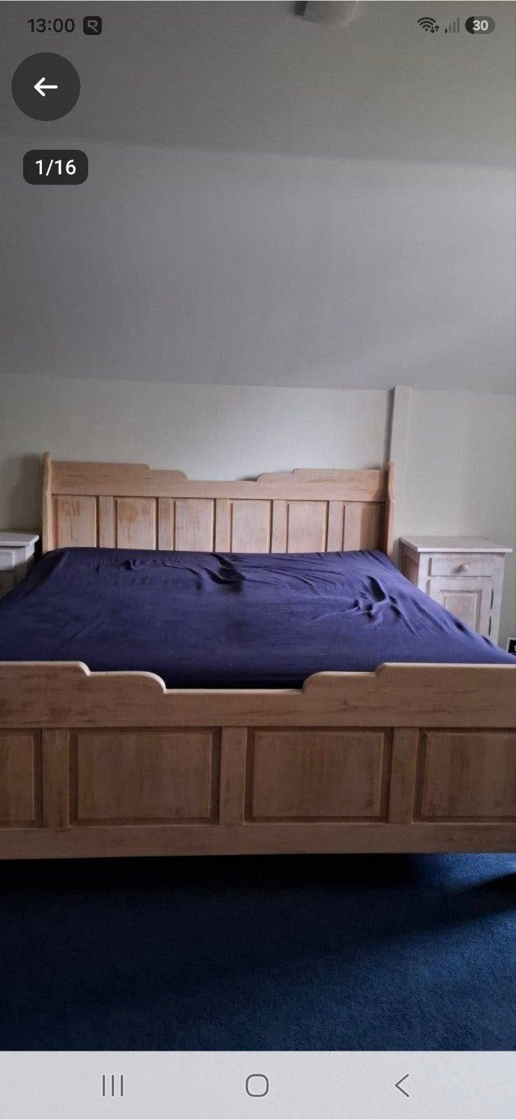 Eiken tweepersoonsbed 180x210 met verstelbare lattenbodems, Ophalen, Gebruikt, Tweepersoons, Landelijk