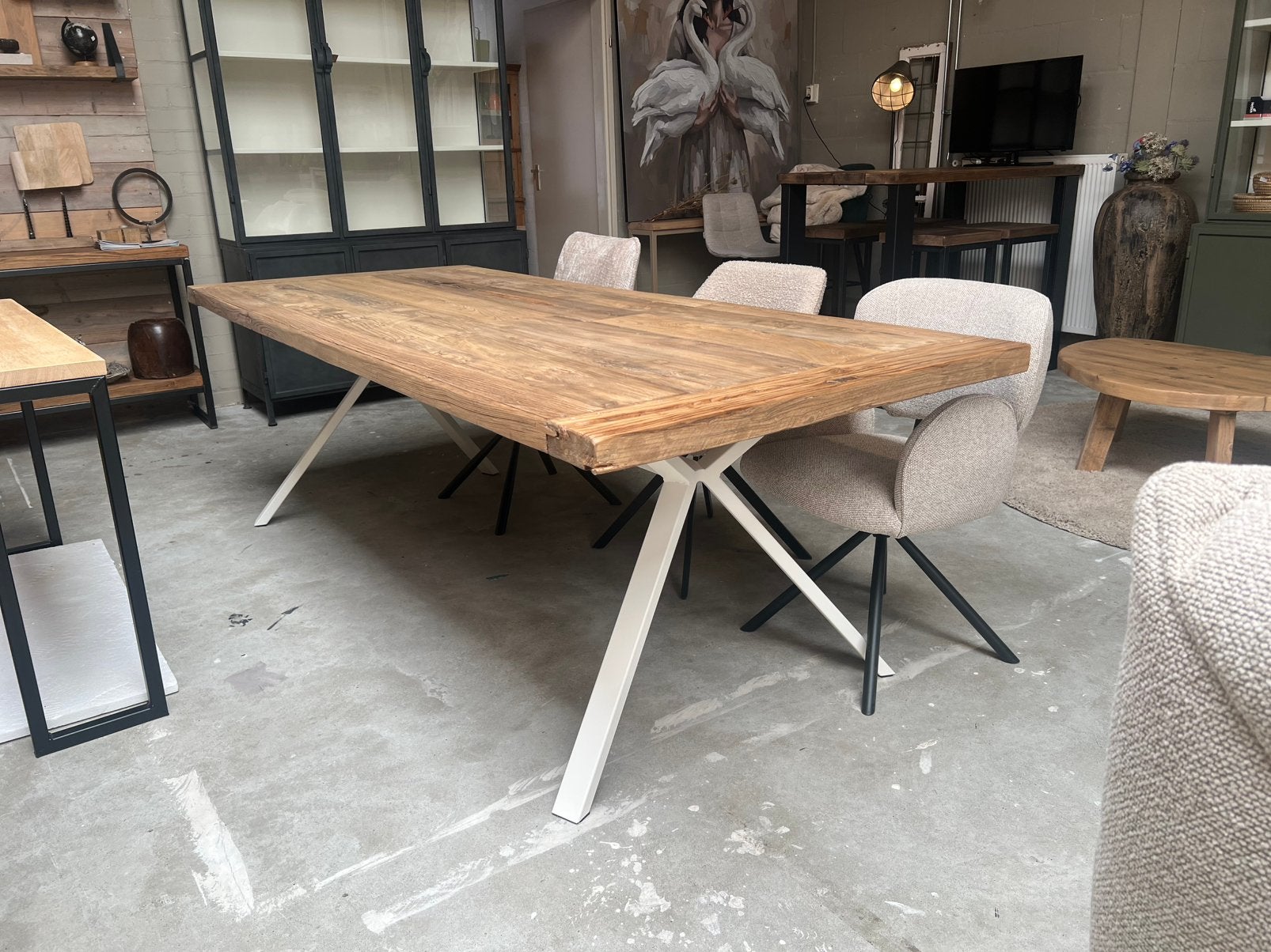 Eettafel elmwood wit onderstel 240cm, Overige houtsoorten, Vijf personen of meer, Rechthoekig, Nieuw