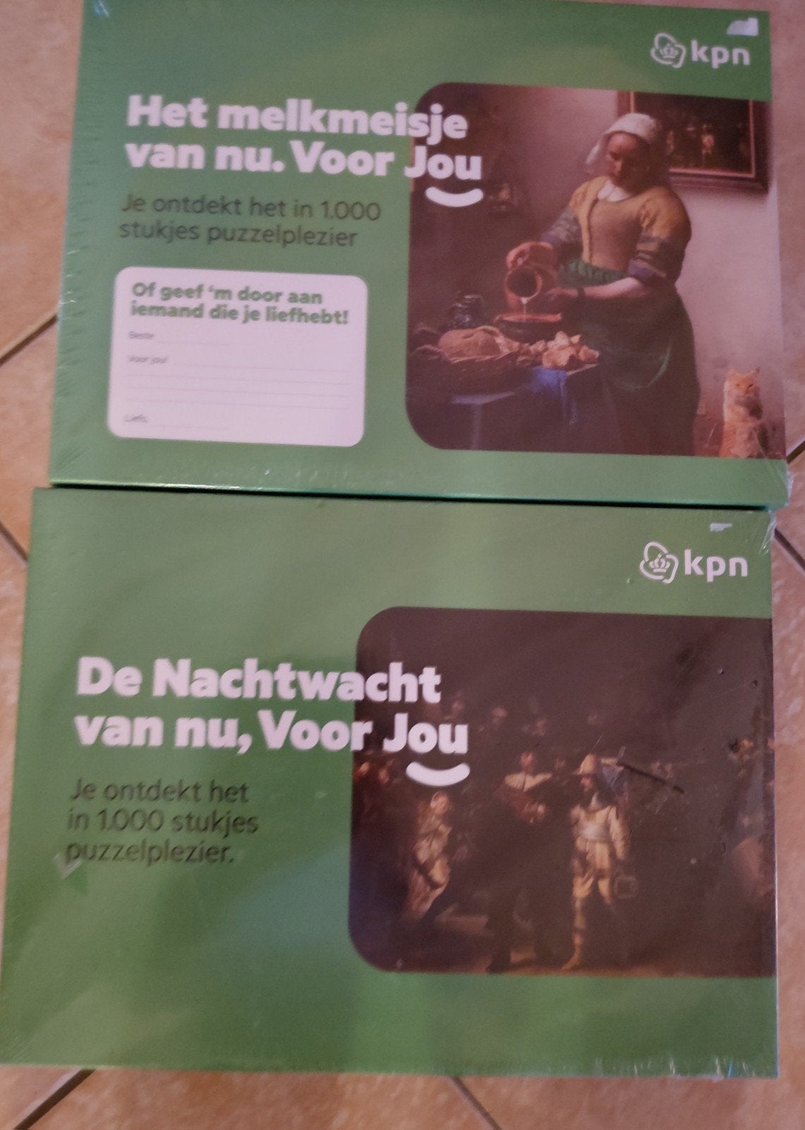 Puzzels: Het Melkmeisje & De Nachtwacht (1000 stukjes), Hobby en Vrije tijd, Ophalen, 500 t/m 1500 stukjes, Nieuw