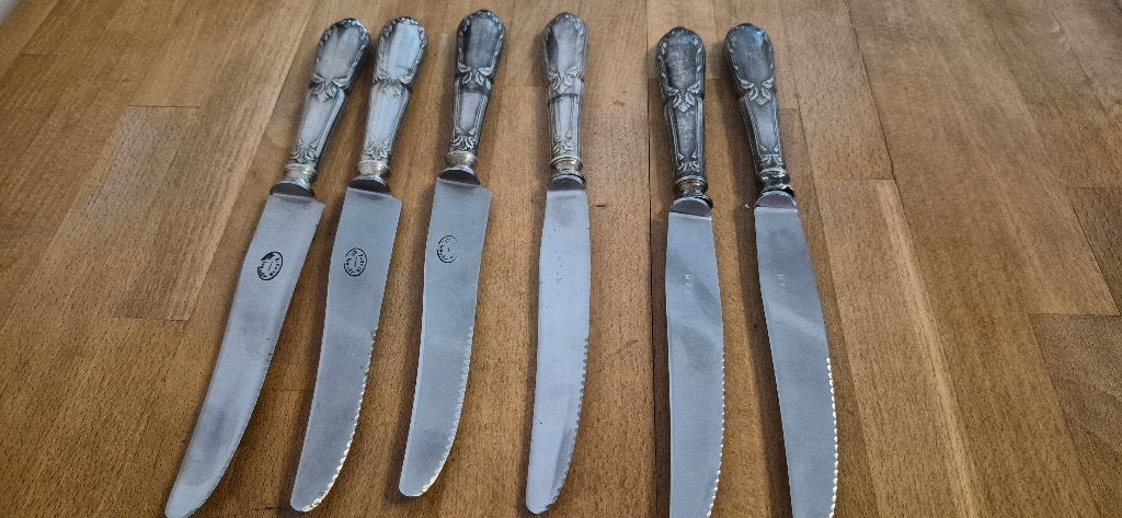 6 zwaar vervilverde messen, Antiek en Kunst, Ophalen of Verzenden