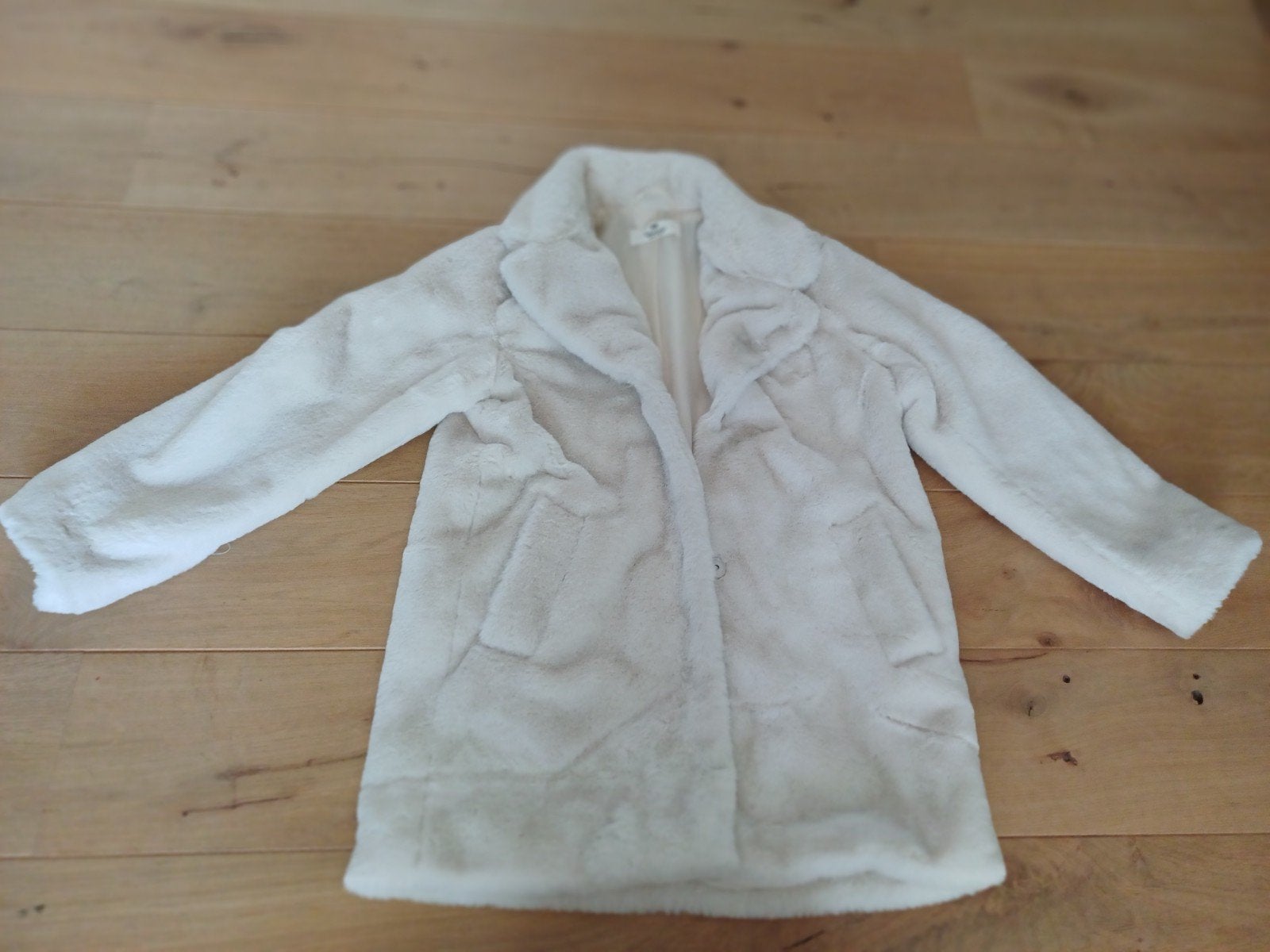 Witte faux fur jas van H&M, maat 152 (11-12 jaar), Meisje, H&M, Ophalen of Verzenden, Zo goed als nieuw