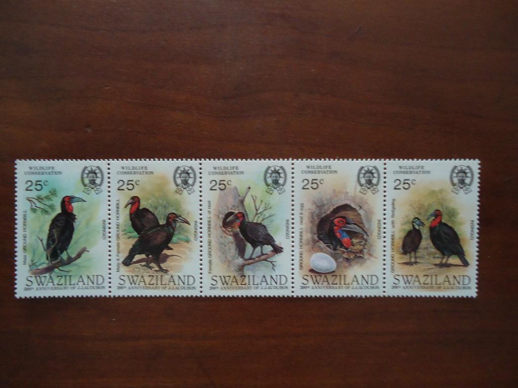 Vogels Audubon Swaziland 1985, mi.480-84 postfris in vijfstr, Ophalen of Verzenden, Postfris, Dier of Natuur