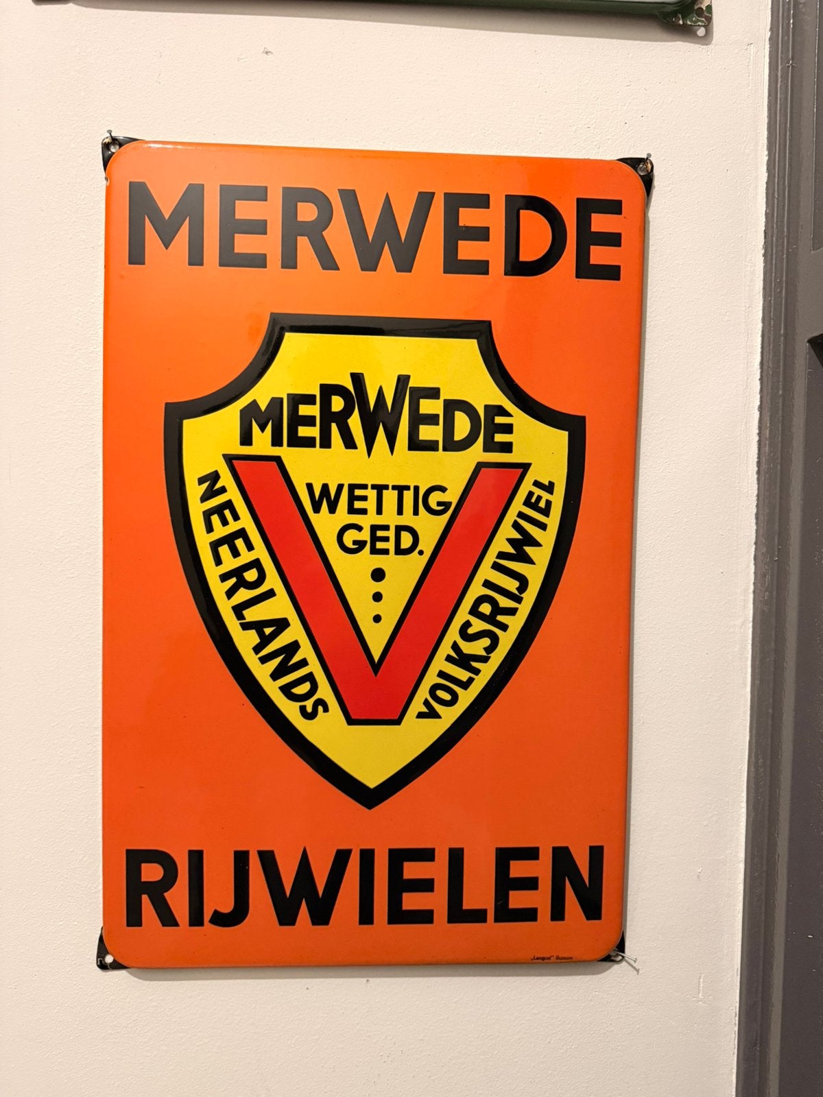 Merwede emaille reclamebord rijwielen bord reclame fiets, Ophalen of Verzenden, Zo goed als nieuw, Reclamebord