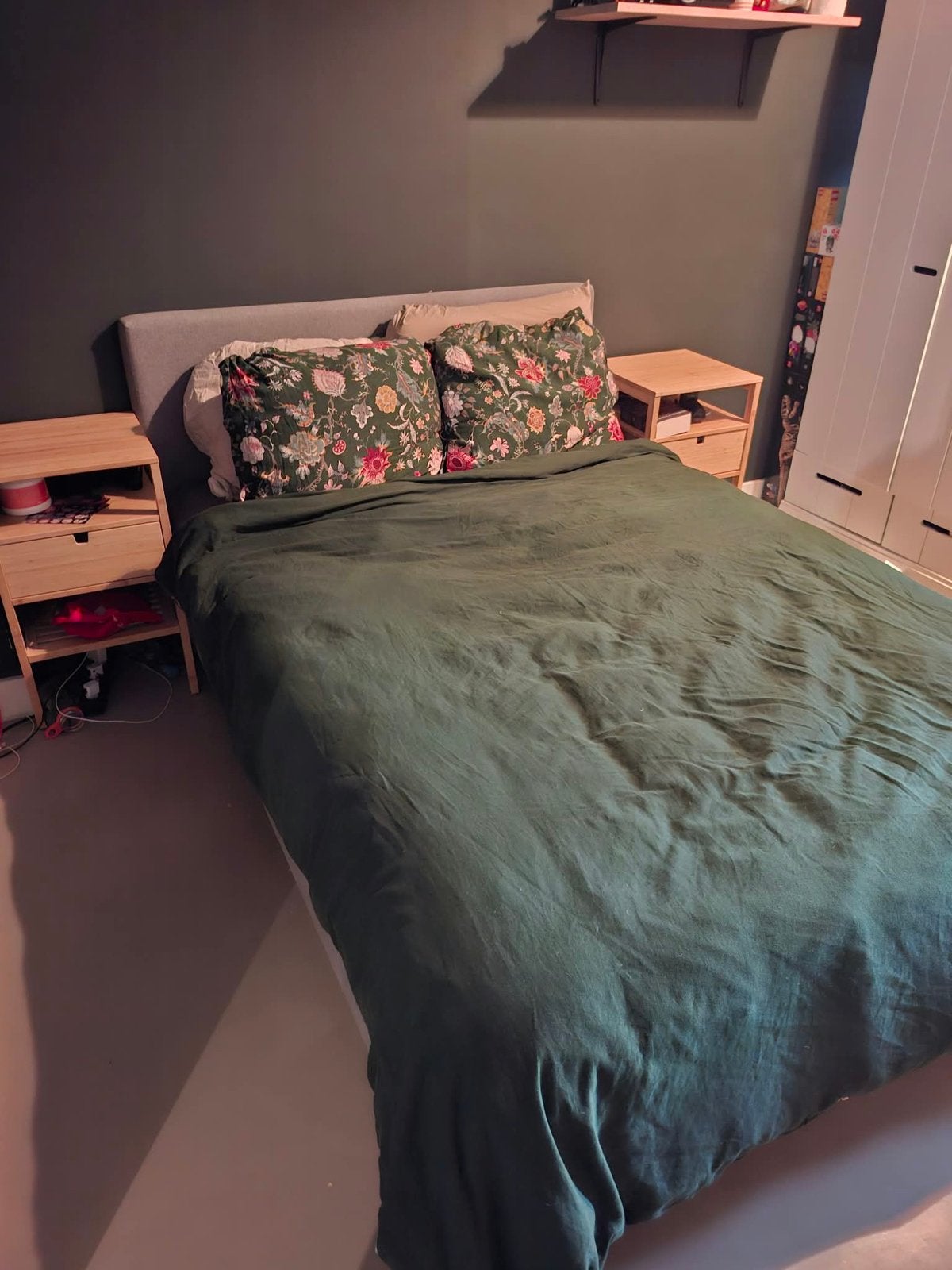 Boxspring 140x200 zonder matras - Grijs, Gebruikt, Tweepersoons, 200 cm, Grijs