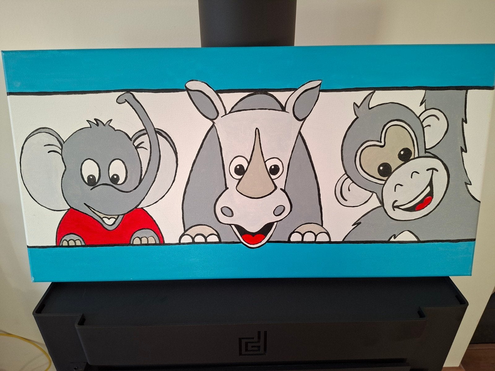 Schilderij kinderkamer, Antiek en Kunst, Ophalen, Acrylverf, Dieren, Op houten frame