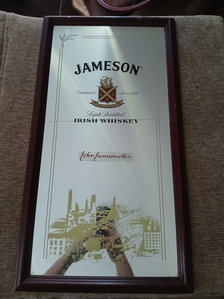 Vintage Jameson Ierse Whiskey Kroegspiegel, Antiek en Kunst, Ophalen of Verzenden, Rechthoekig, Minder dan 50 cm, Minder dan 100 cm