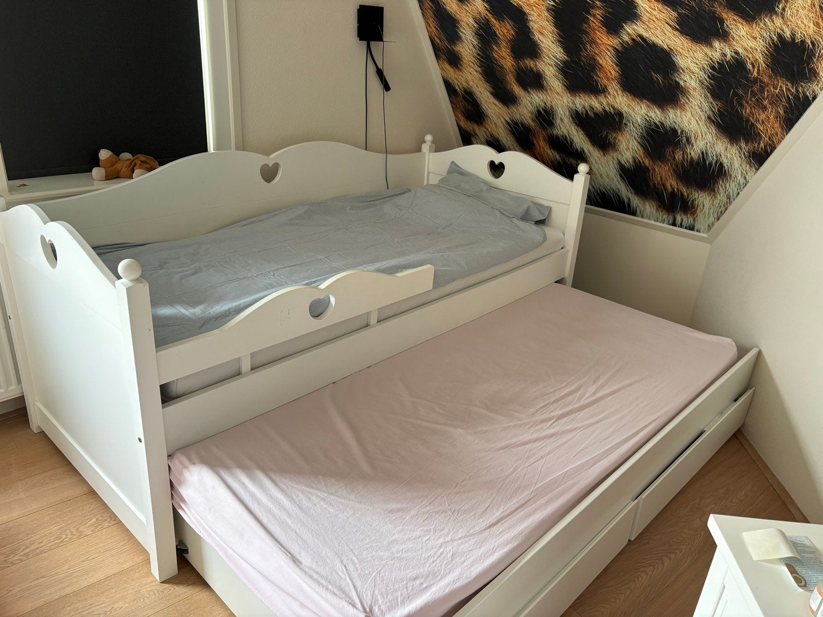 Kinderbed wit met uitschuifbaar logeerbed en lades, Huis en Inrichting, Ophalen, Gebruikt, 90 cm, Eenpersoons