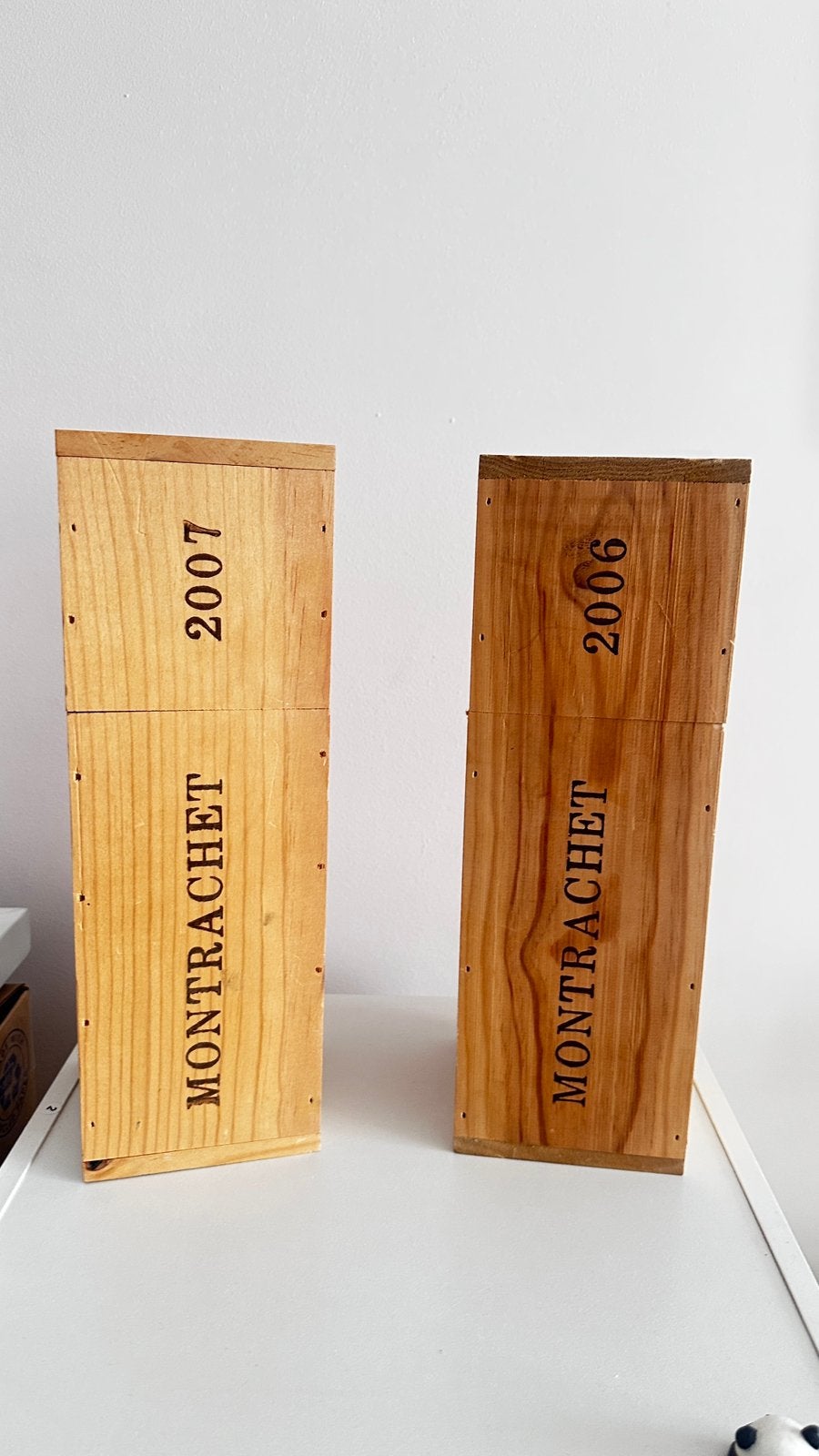 2 houten wijnkisten Montrachet met deksel, Ophalen of Verzenden, Zo goed als nieuw, Overige gebieden, Overige typen