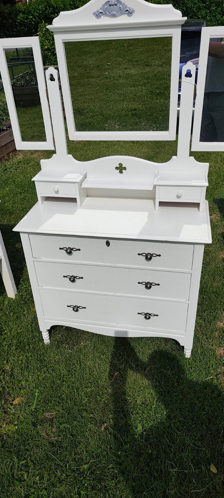 Antieke kaptafel met spiegel - Wit geverfd, Antiek en Kunst, Ophalen