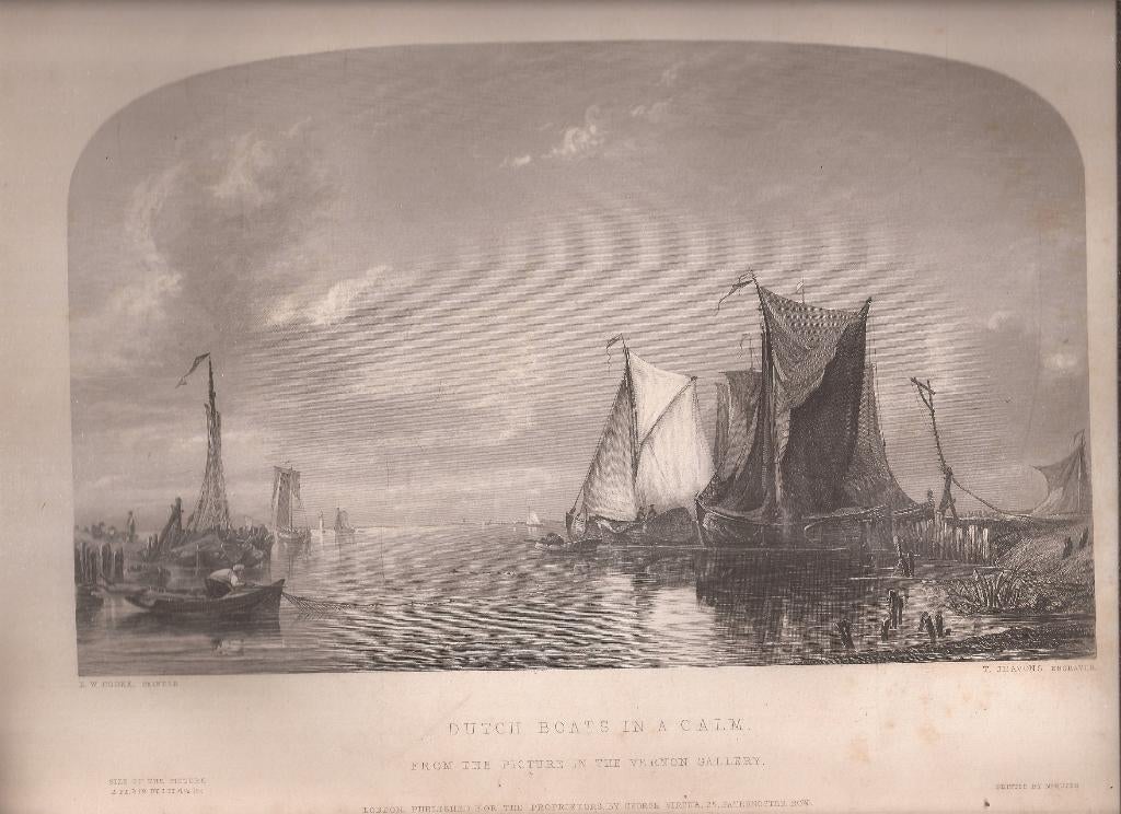 Dutch Boats in a Calm Staalgravure 1849 naar E.W. Cooke, Origineel, 1800 - 1899, Ophalen of Verzenden, Gravure