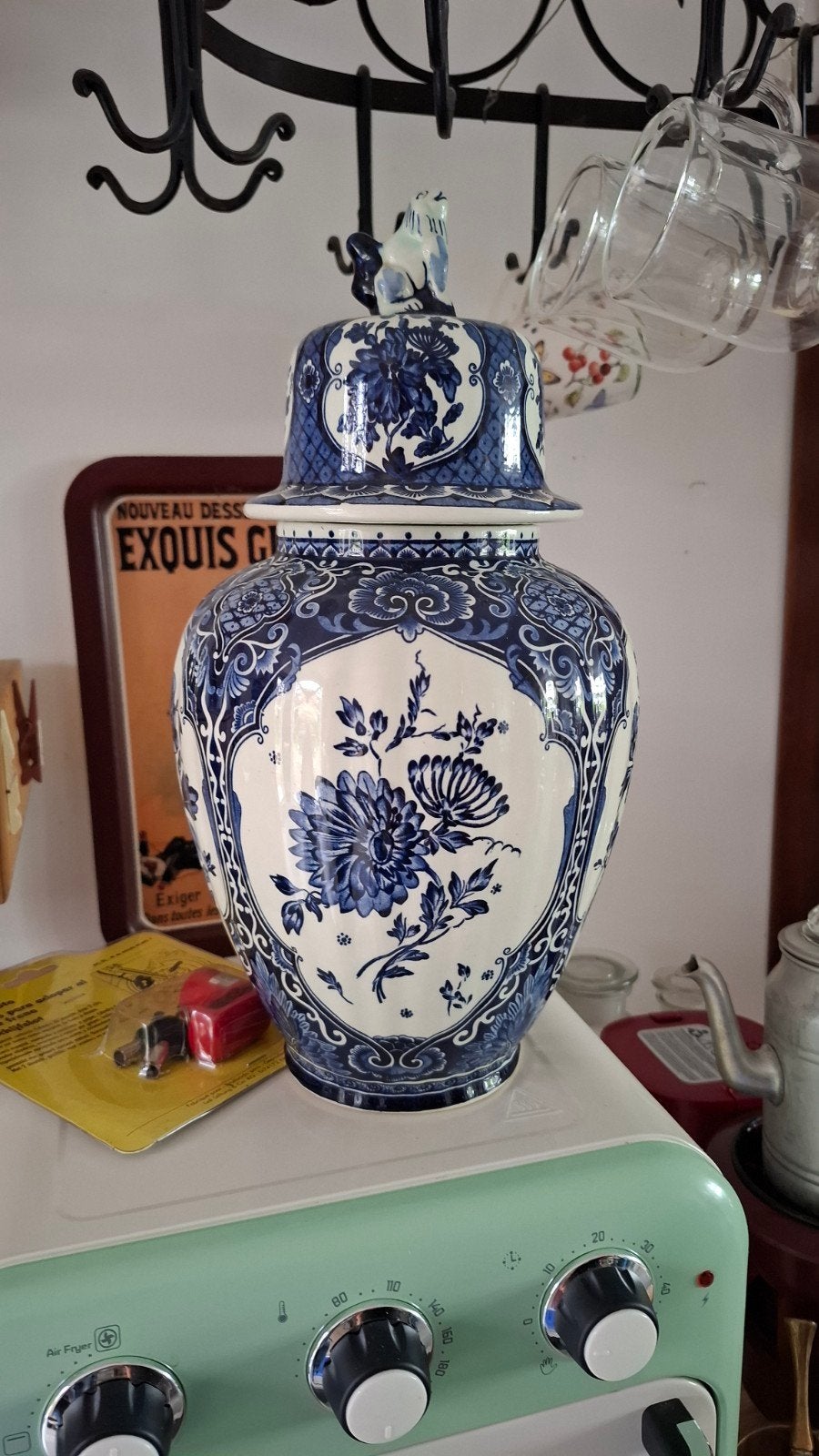 Prachtige Delfts Blauwe Gemberpot met Deksel, Antiek en Kunst, Antiek | Vazen, Ophalen of Verzenden