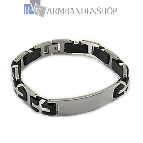 RVS heren schakel armband met rubber 22 cm mannen armband, Ophalen of Verzenden, Nieuw, Zilver, Staal