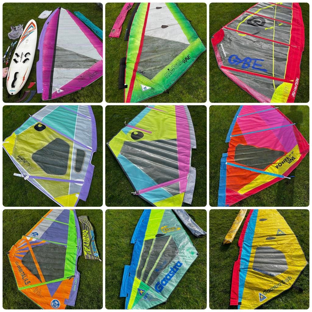 Partij windsurf spullen, Watersport en Boten, Windsurfen, Ophalen, 5 tot 6.5 m², 300 cm of meer, Complete set