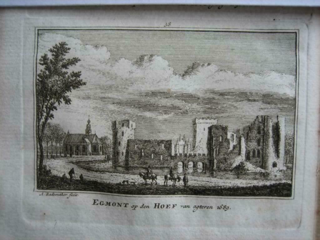038 / Egmond op de Hoef  Kopergravure 18e Eeuw, Antiek en Kunst, Ophalen of Verzenden