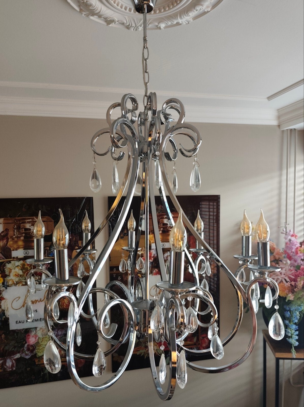 Eric Kuster stijl kroonluchter Collectione - 8 lampen, Ophalen, E14 (klein), Zo goed als nieuw, Glas