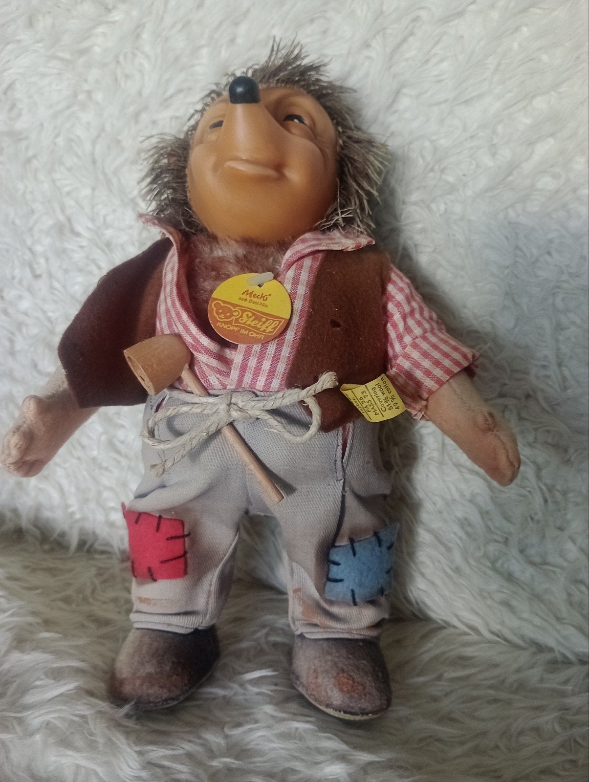 Vintage Steiff Mecki 7627/17 Egel Knuffel West-Duitsland, Ophalen of Verzenden, Gebruikt