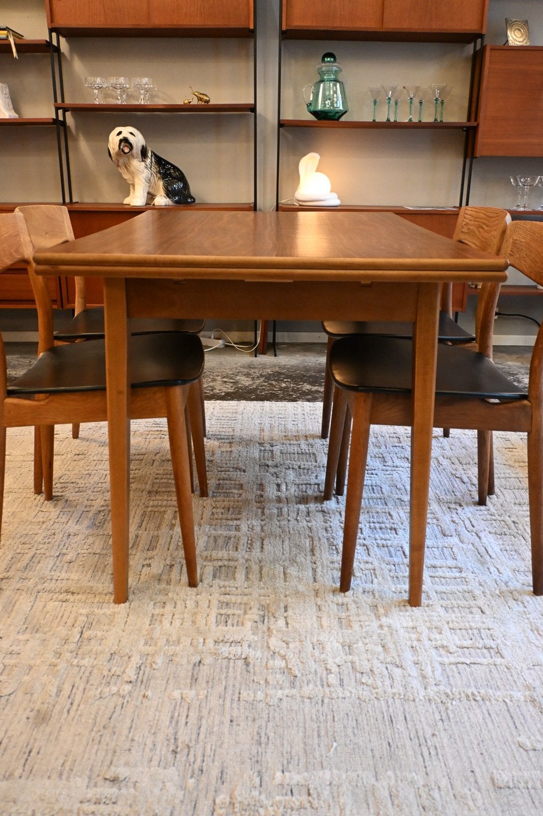 Vintage Uitschuifbare Eettafel Jaren '60 Teak Fineer, Gebruikt, Vintage, 50 tot 100 cm, Rechthoekig