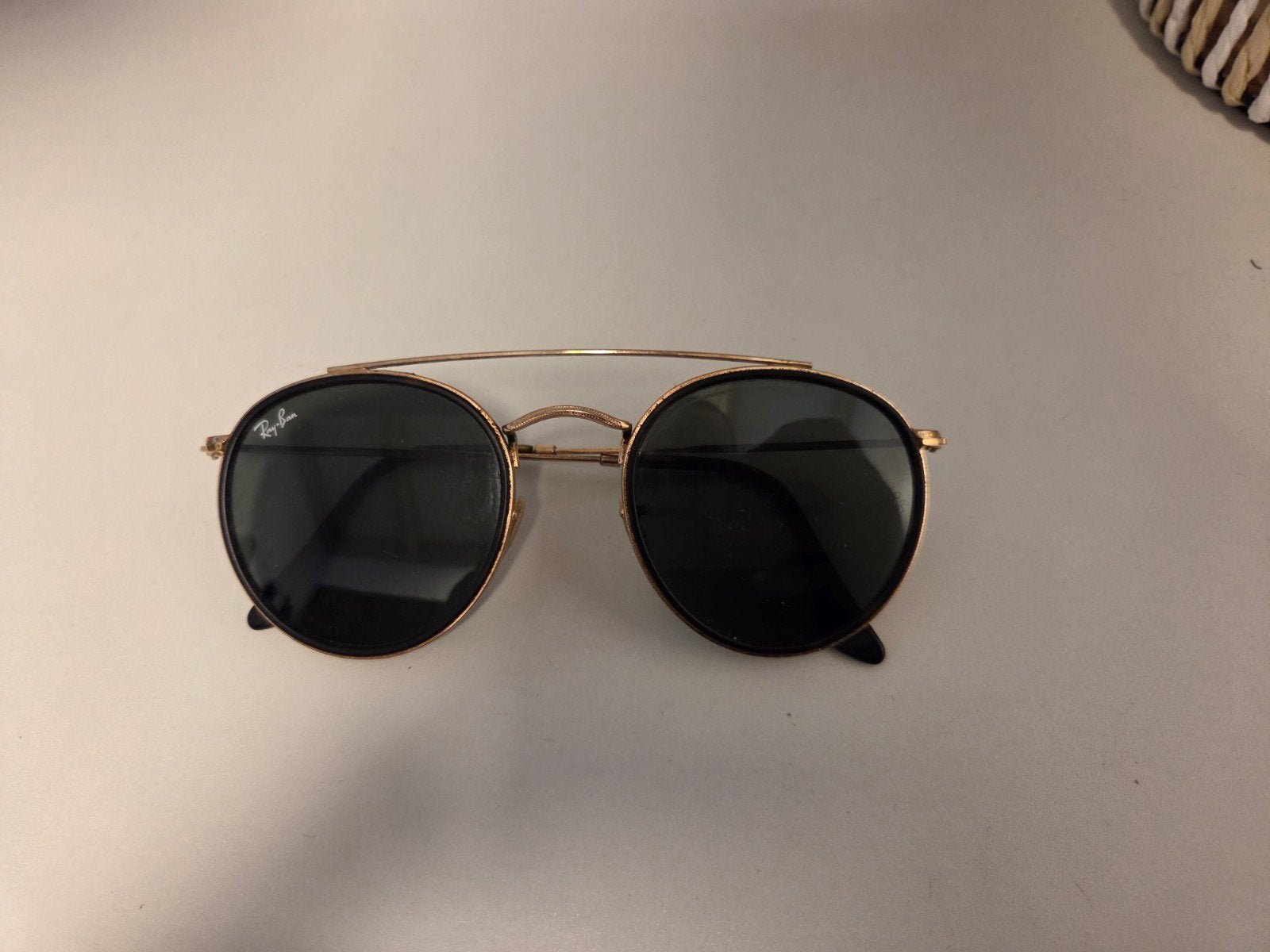 Ray-Ban 3647-N Zonnebril Goud Montuur Donkergroene Glazen, Gebruikt, Zonnebril, Ophalen of Verzenden, Ray-Ban