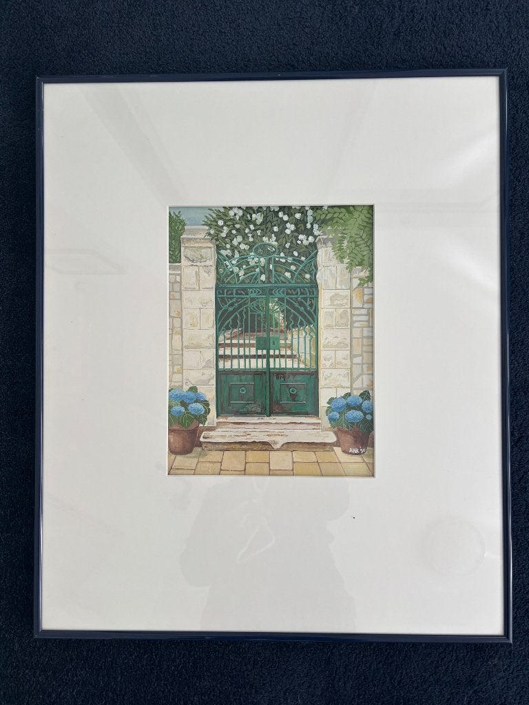 Schilderij 'Franse Hekken' - Charmant tuinbeeld, Ophalen, 1950 - 1999, Overige technieken, 50 cm