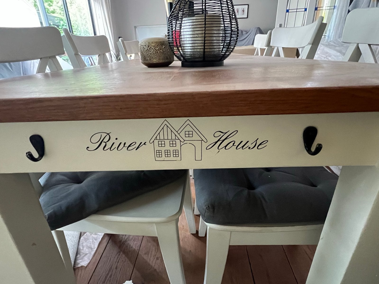 Eethoek met tafel en 6 stoelen, Ophalen, Gebruikt, 50 tot 100 cm, Vijf personen of meer