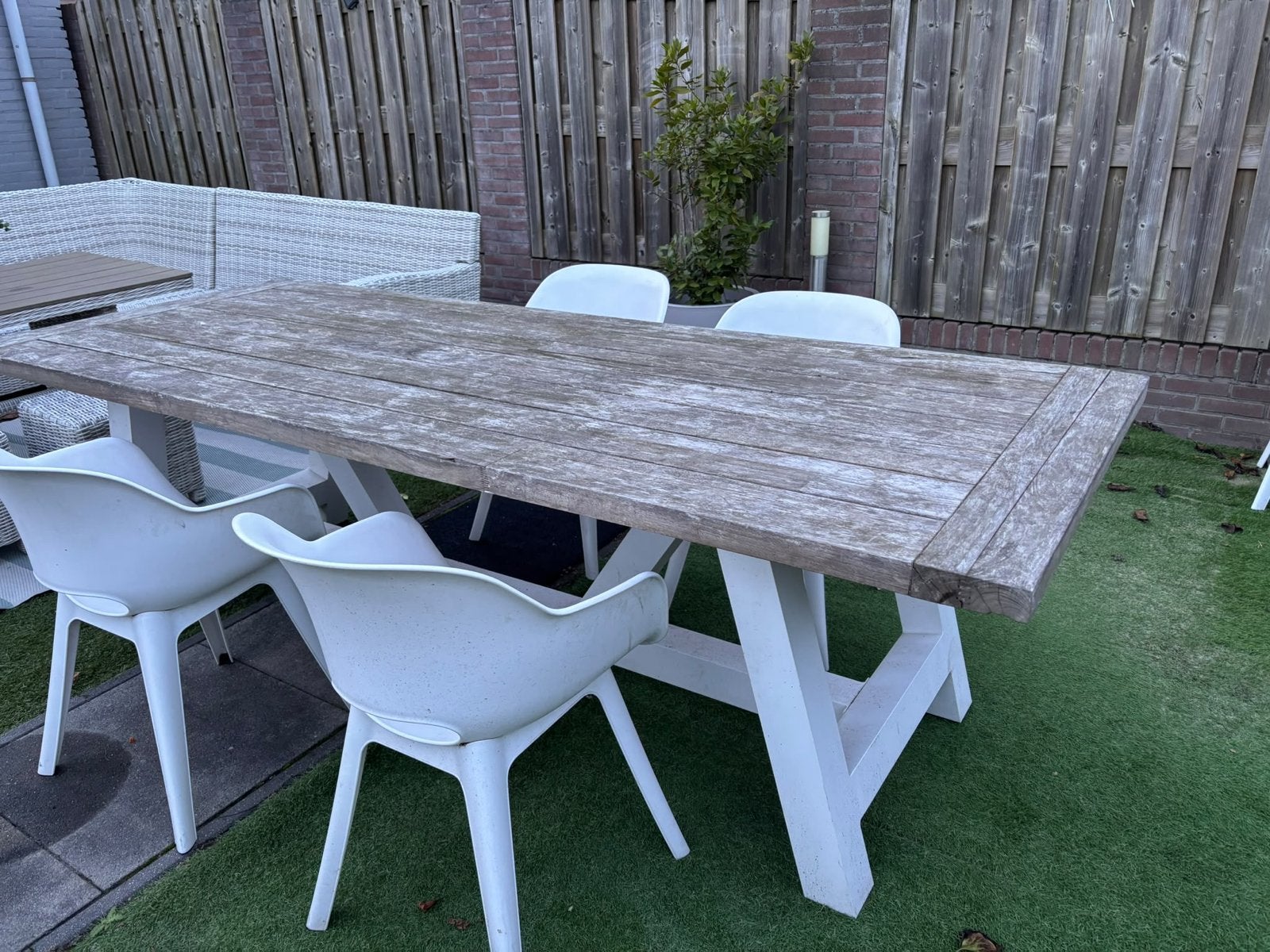 Tuintafel met 4 stoelen - Blad verweerd, Ophalen, Gebruikt, Rechthoekig, Hout