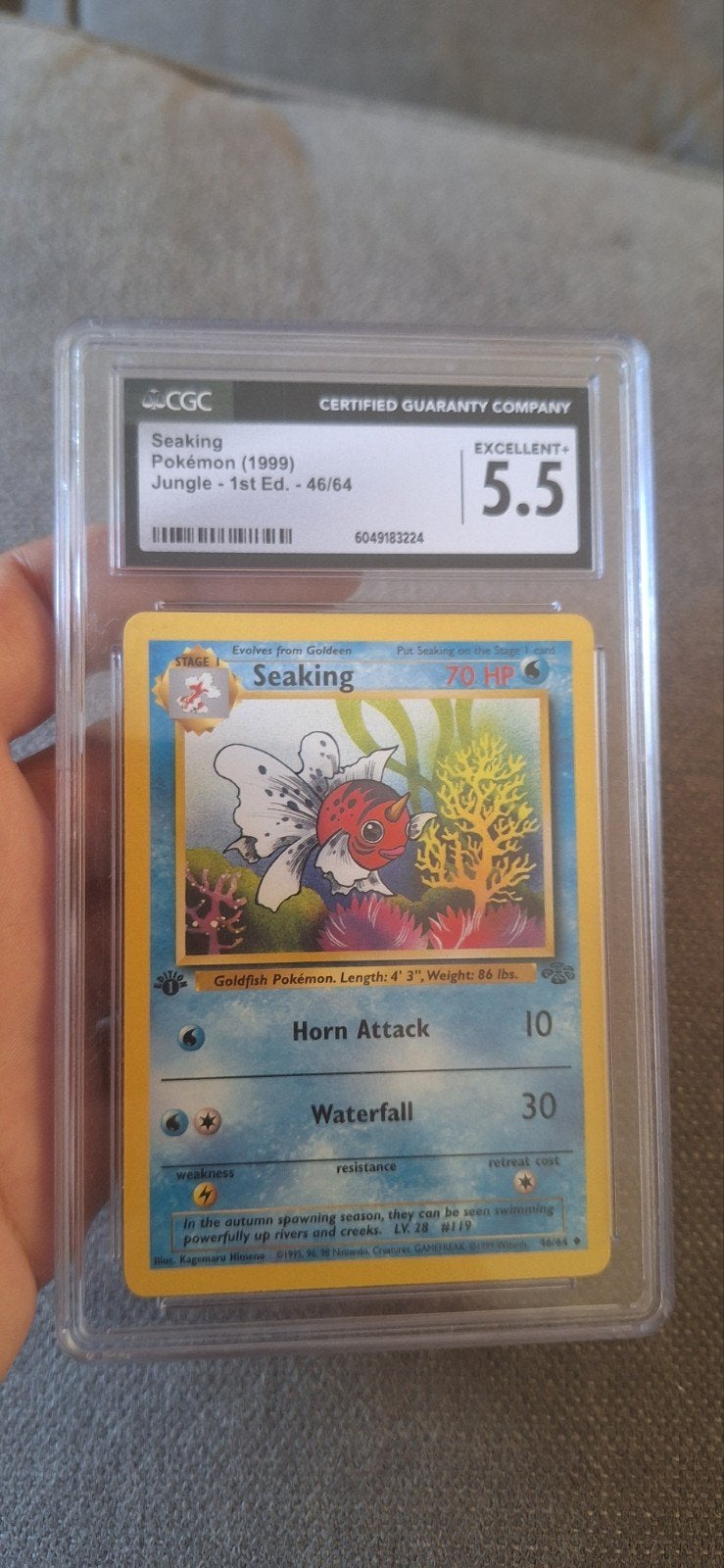 Seaking Pokémon Kaart (1999) Jungle 1st Ed. CGC 5.5, Ophalen of Verzenden, Gebruikt, Losse kaart
