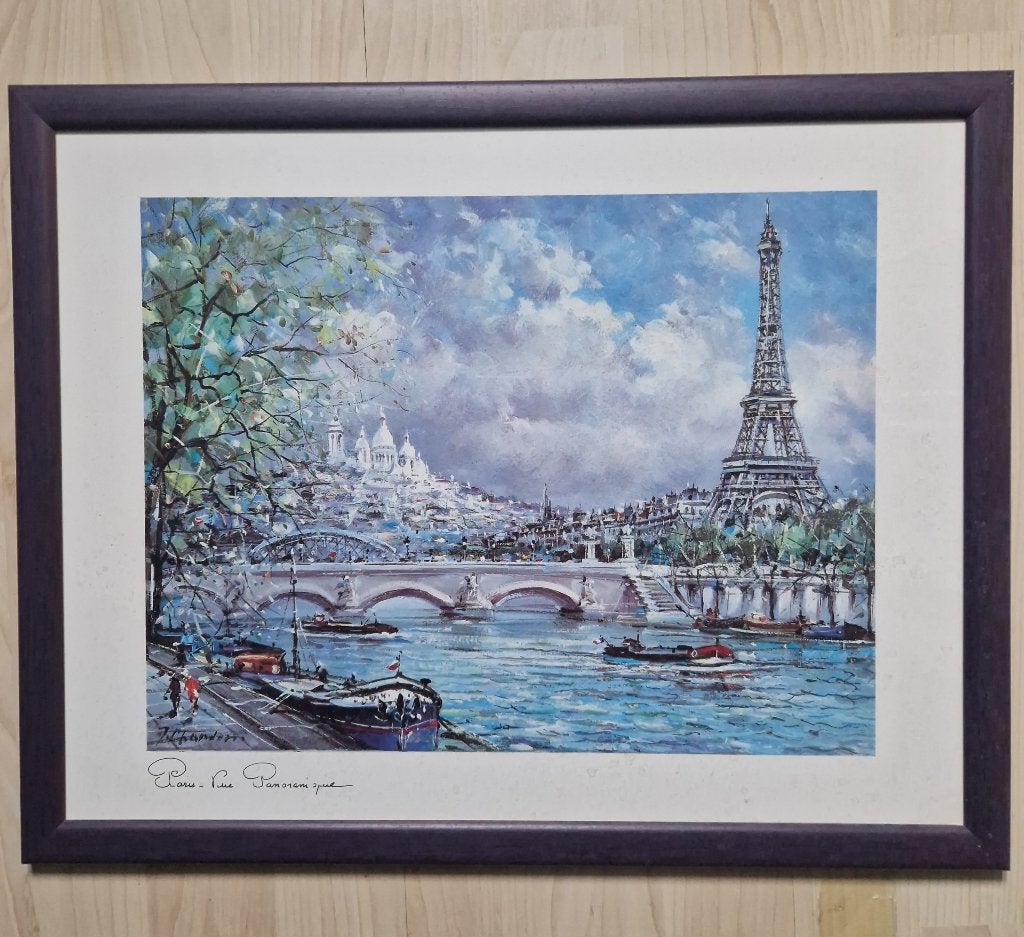 Ingelijste tekening Parijs met Eiffeltoren en Sacré-Cœur, Ophalen, Zo goed als nieuw, Minder dan 50 cm, Tekening
