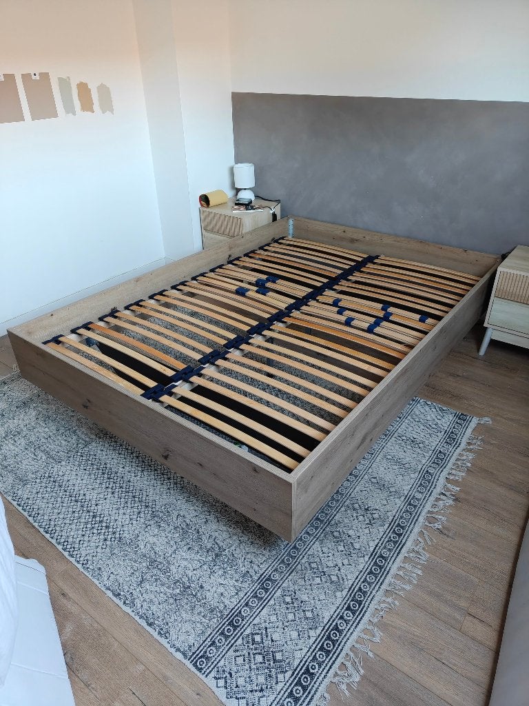Bed met matras 140x200, Ophalen, Verstelbaar, Bruin, Tweepersoons