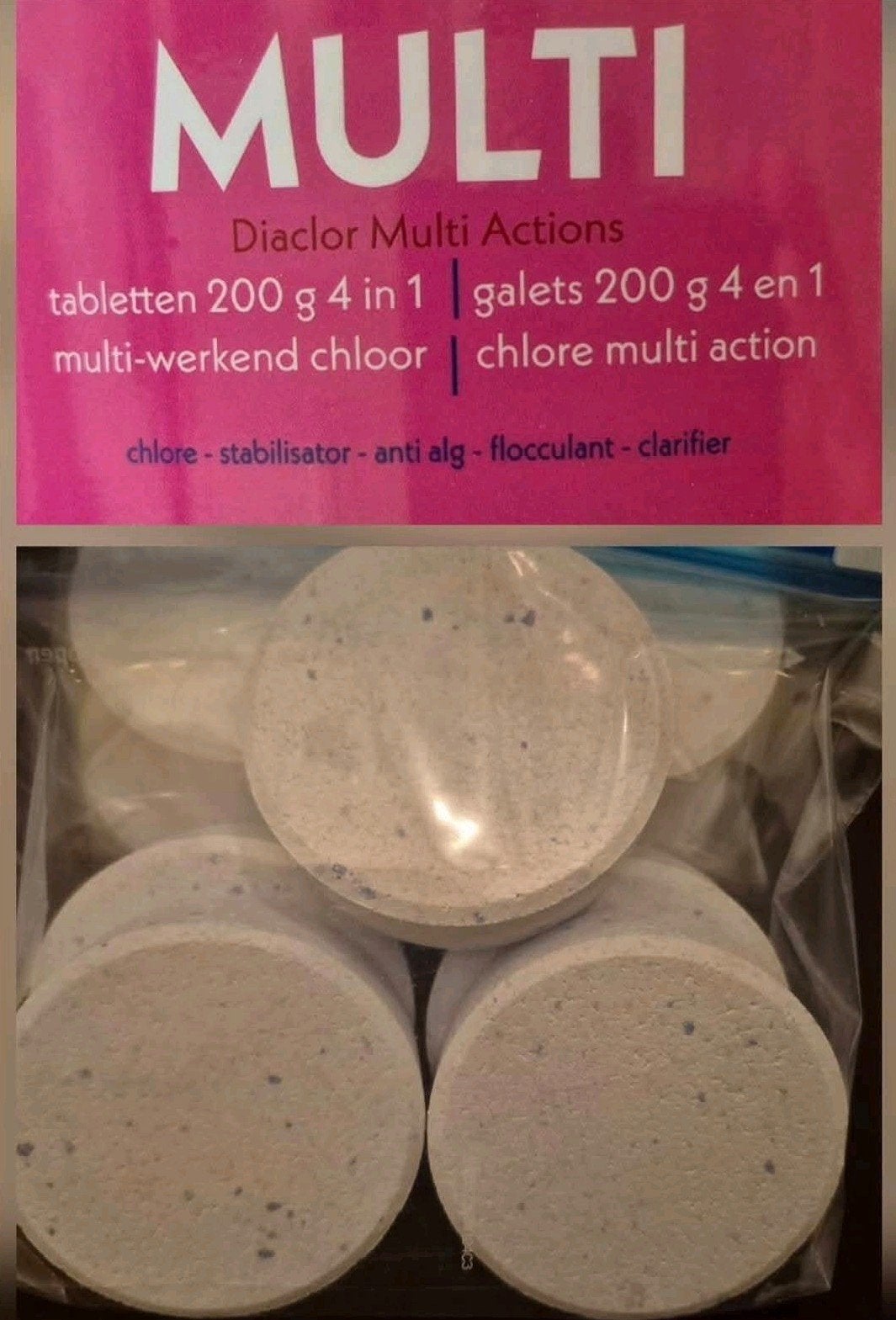 Multi 4 in 1 chloortabletten a 200 gram 1 kilo, Ophalen of Verzenden, Nieuw, Reinigingsmiddel