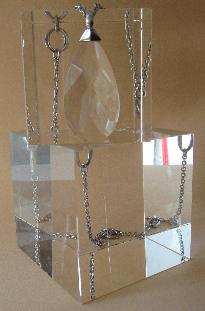 KP02-SWAROVSKI pegel-zuiver kristal aan ZILVER kett.- 54cm., Verzenden, Zo goed als nieuw, Mode-accessoire