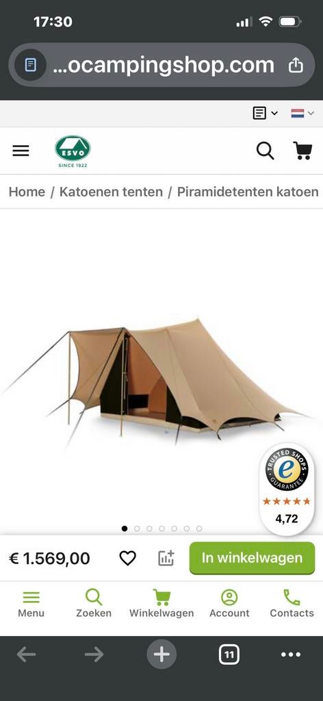 Piramide tent Bedouin 280 beige/ dennengroen, Caravans en Kamperen, Ophalen of Verzenden, Zo goed als nieuw, Tot en met 3