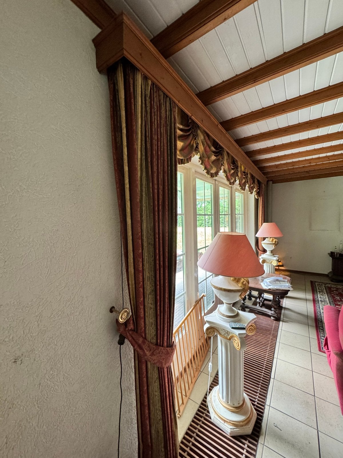 Klassieke overgordijnen met koof - 400x230 cm, Huis en Inrichting, Stoffering | Gordijnen en Lamellen, Ophalen, Gebruikt, Bruin