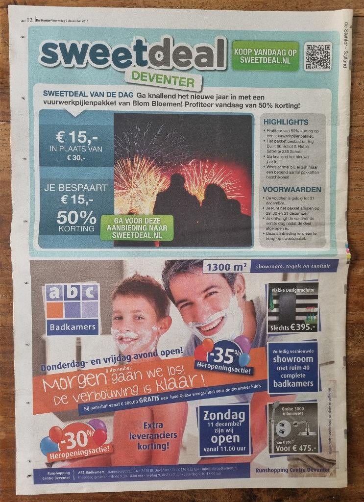 Advertentie vuurwerk sweetdeal (2011), Ophalen of Verzenden, 1980 tot heden, Knipsel(s)