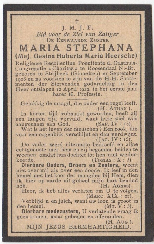 zr. Gesina Heersche 1903 Strijbeek/Ginneken +1929 Roosendaal, Verzenden