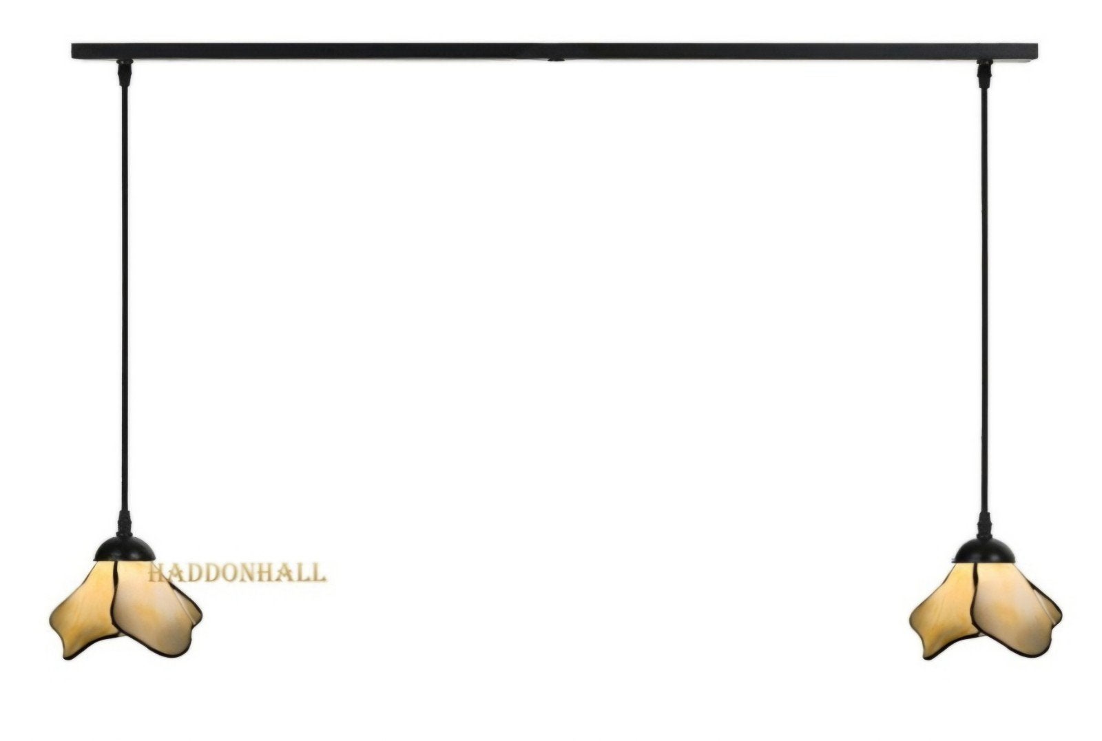 Balklamp met 2 Tiffany kappen Flower Beige - 100cm breed, Huis en Inrichting, Ophalen of Verzenden, Glas