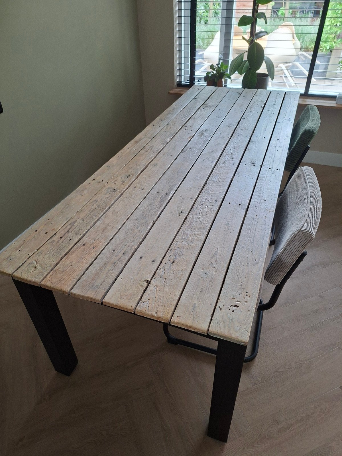 Houten eettafel met lade, Huis en Inrichting, Tafels | Eettafels, Ophalen, Gebruikt, Landelijk, Robuust, 200 cm of meer