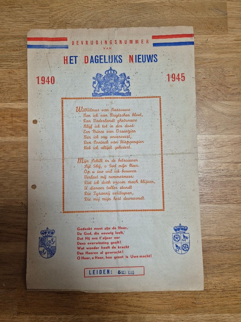Wo2 Bevrijdingsnummer Het Dagelijks Nieuws Leiden 5 mei 1945, Ophalen of Verzenden, Overige soorten, Nederland, Boek of Tijdschrift