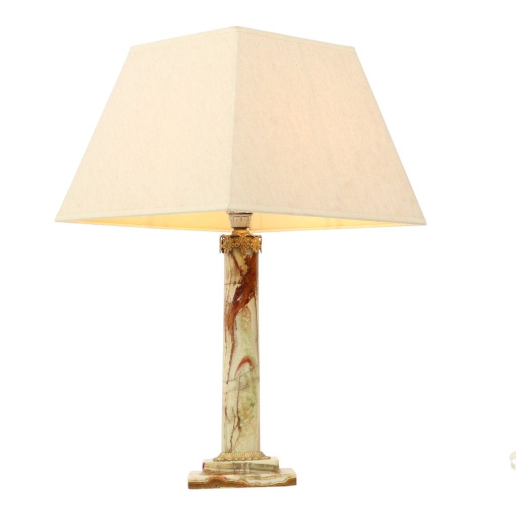 Klassieke Onyx Marmer Messing Kolom Lamp 20ste Eeuw, Ophalen of Verzenden