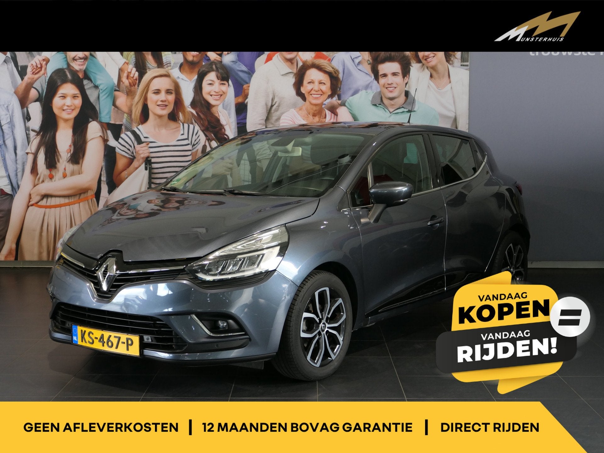Renault Clio 0.9 TCe Intens *Dealer onderhouden* - Panodak -, Auto's, Gebruikt, Automatische klimaatregeling, Leder en Stof, 49 €/maand