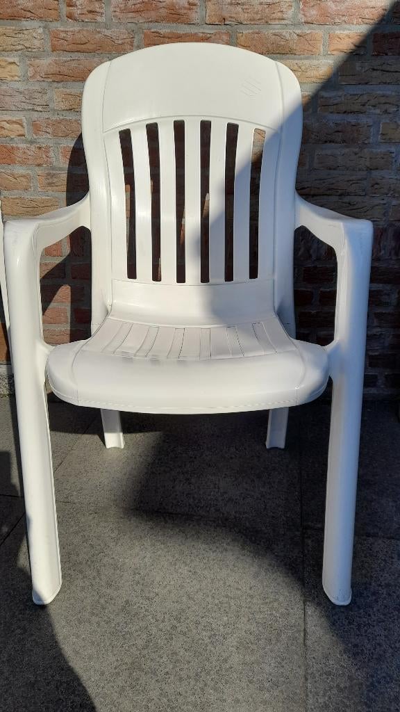 6 Witte kunststof stapelstoelen, Verzenden, Zo goed als nieuw, Kunststof, Stapelbaar