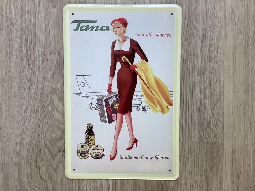 Vintage TANA reclame  bord (geen emaille), Ophalen of Verzenden, Zo goed als nieuw, Reclamebord