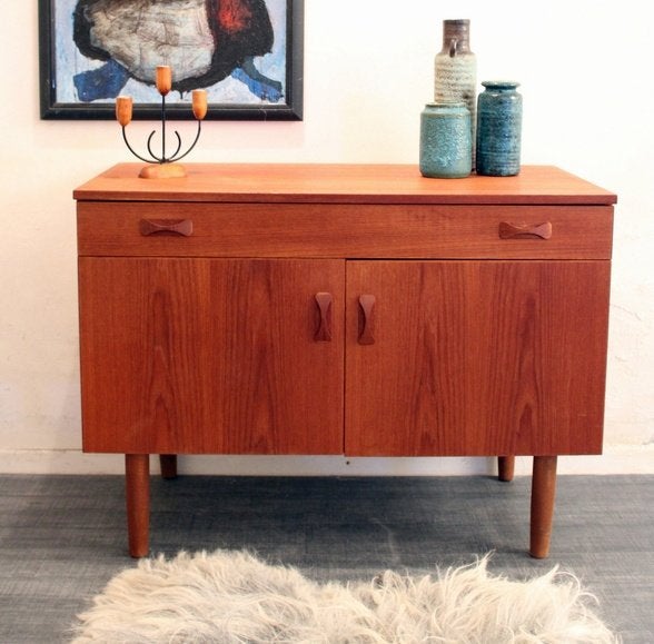 Jaren 50 Deens teakhouten kastje vintage mid century design, Ophalen, Gebruikt, -, -